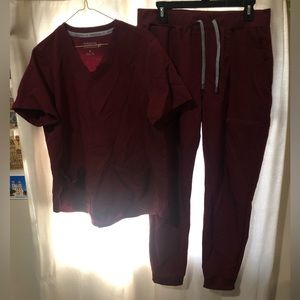NWOT Wine Colored Fabletics Scrub Set, Size XL